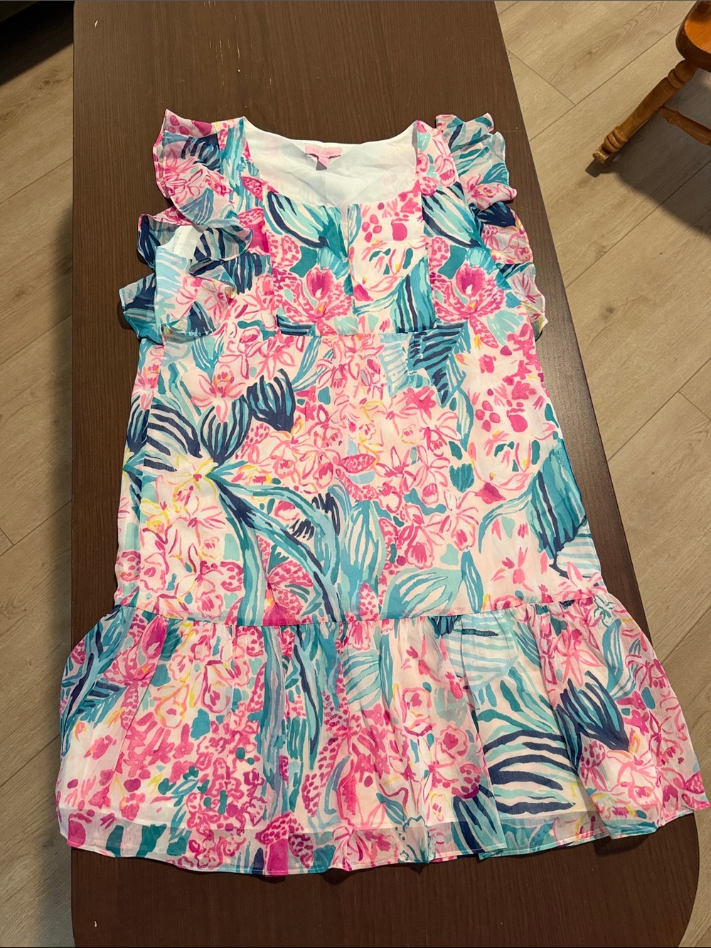 Lilly Pulitzer Pink & Teal Floral Ruffle Sundress
